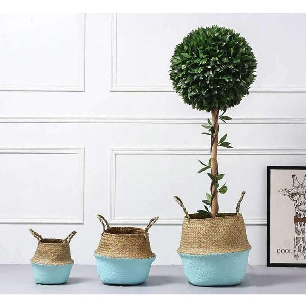 Planet Gates White / S Seagrass Wicker Basket Storage Laundry Basket Woven Folding Handmade Flowerpot Planter Clothes Toy Home Organization