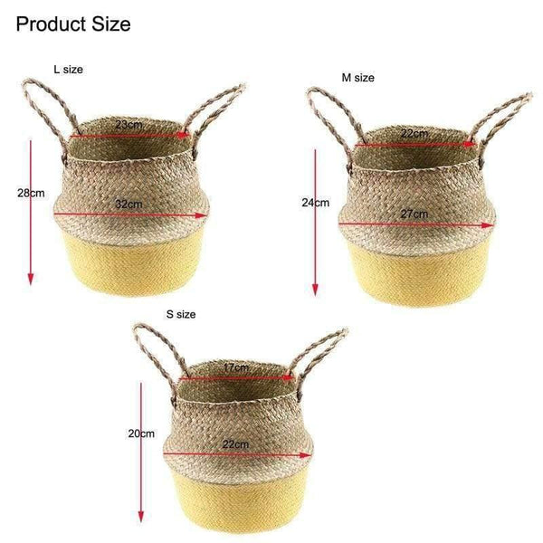 Planet Gates White / S Seagrass Wicker Basket Storage Laundry Basket Woven Folding Handmade Flowerpot Planter Clothes Toy Home Organization