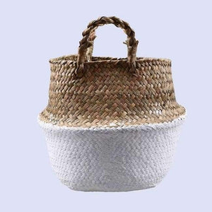 Planet Gates White / S Seagrass Wicker Basket Storage Laundry Basket Woven Folding Handmade Flowerpot Planter Clothes Toy Home Organization