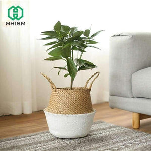 Planet Gates White / S Seagrass Wicker Basket Storage Laundry Basket Woven Folding Handmade Flowerpot Planter Clothes Toy Home Organization