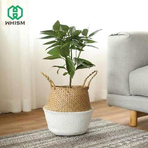 Planet Gates White / S Seagrass Wicker Basket Storage Laundry Basket Woven Folding Handmade Flowerpot Planter Clothes Toy Home Organization