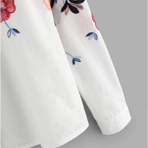 Planet Gates White / S Sheinside White Embroidery Long Sleeve Shirts Floral Button Top 2018 Spring Women Office Work Wear Elegant Blouse