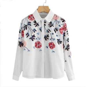Planet Gates White / S Sheinside White Embroidery Long Sleeve Shirts Floral Button Top 2018 Spring Women Office Work Wear Elegant Blouse