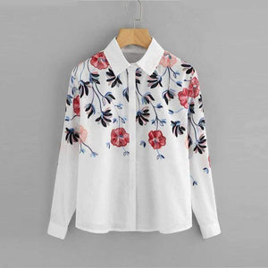 Planet Gates White / S Sheinside White Embroidery Long Sleeve Shirts Floral Button Top 2018 Spring Women Office Work Wear Elegant Blouse