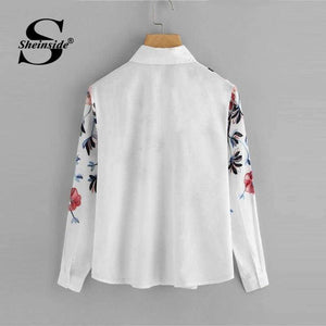 Planet Gates White / S Sheinside White Embroidery Long Sleeve Shirts Floral Button Top 2018 Spring Women Office Work Wear Elegant Blouse
