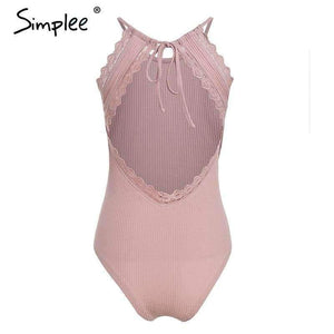 Planet Gates White / S Sweet strap pink bodysuit women Sexy backless lace up rompers female 2018 Summer beach short jumpsuit