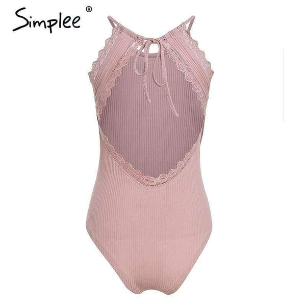 Planet Gates White / S Sweet strap pink bodysuit women Sexy backless lace up rompers female 2018 Summer beach short jumpsuit
