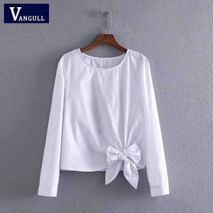 Planet Gates White / S Vangull Women cotton embroidery white blouse O- neck bow back flowers embroidered shirt 2018 Summer Casual Shirts female tops