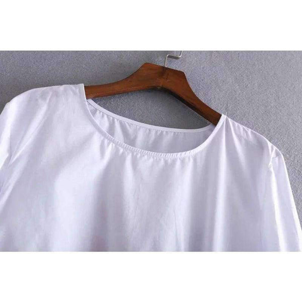 Planet Gates White / S Vangull Women cotton embroidery white blouse O- neck bow back flowers embroidered shirt 2018 Summer Casual Shirts female tops