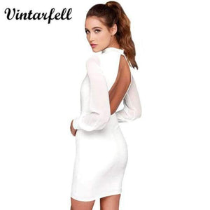Planet Gates white / S Vintarfell Backless Dress Women 2018 Hot Summer O-Neck Full Sleeve Sexy Sundress Female High Waist Line Vestidos De Festa Femme