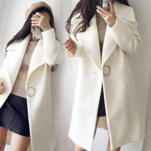 Planet Gates white / S White Wool Blend Coat Women Lapel Long Parka Winter Jacket Cocoon Style Elegant Woolen Coat Thicken Female Outerwear C3745