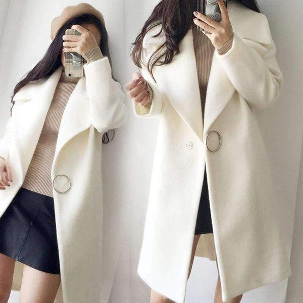 Planet Gates white / S White Wool Blend Coat Women Lapel Long Parka Winter Jacket Cocoon Style Elegant Woolen Coat Thicken Female Outerwear C3745