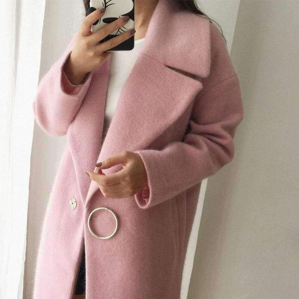 Planet Gates white / S White Wool Blend Coat Women Lapel Long Parka Winter Jacket Cocoon Style Elegant Woolen Coat Thicken Female Outerwear C3745