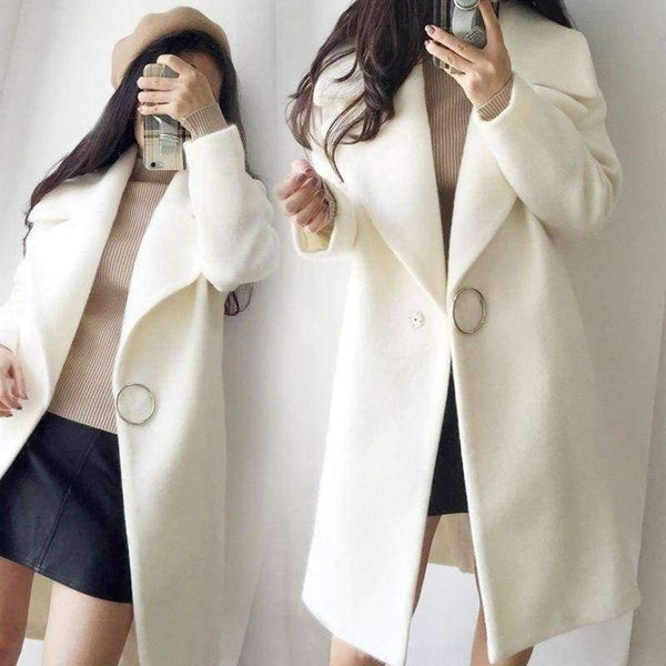 Planet Gates white / S White Wool Blend Coat Women Lapel Long Parka Winter Jacket Cocoon Style Elegant Woolen Coat Thicken Female Outerwear C3745