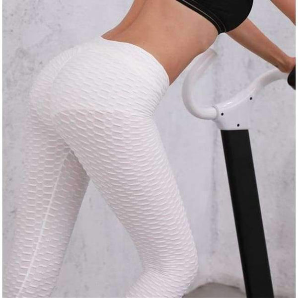 Planet Gates White / S Women Fashion Bubble Waffle Leggings V Shape Waistband Flaws Textured Pants  Scrunch Butt Pants Workout Sexy Leggings