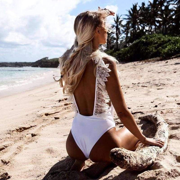 Planet Gates White / S Women Lace Swimsuit Summer Beach Wear 2018 High Waist Monokini Push Up One Piece Backless Bathing Suits White Swimwear XL