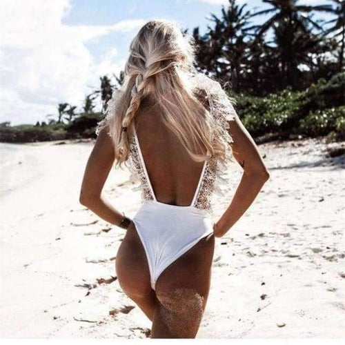 Planet Gates White / S Women Lace Swimsuit Summer Beach Wear 2018 High Waist Monokini Push Up One Piece Backless Bathing Suits White Swimwear XL