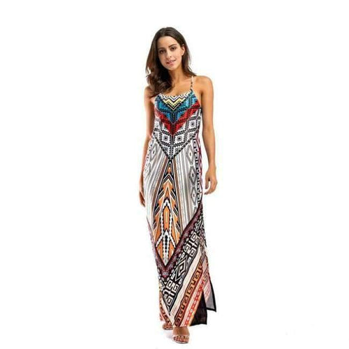 Planet Gates White / S Women Maxi Dresses Flora Print Strap Party Event Long Dresses For Women Summer Bandage Split Ladies Dresses