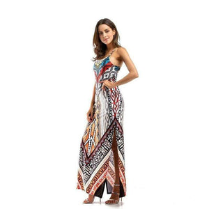 Planet Gates White / S Women Maxi Dresses Flora Print Strap Party Event Long Dresses For Women Summer Bandage Split Ladies Dresses
