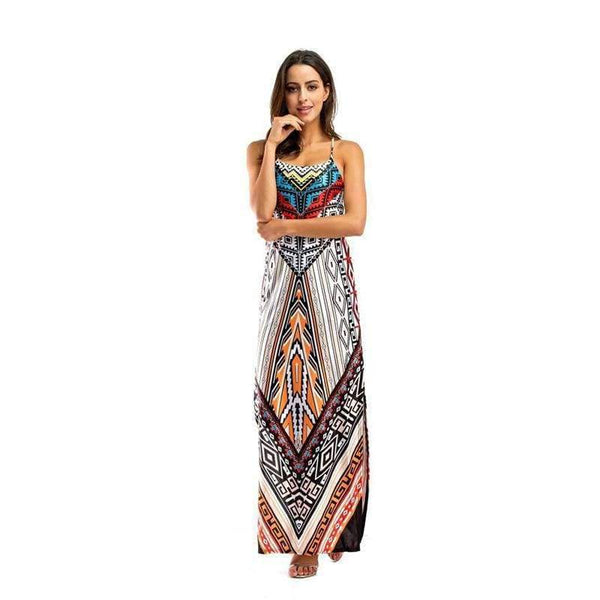 Planet Gates White / S Women Maxi Dresses Flora Print Strap Party Event Long Dresses For Women Summer Bandage Split Ladies Dresses
