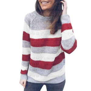 Planet Gates White / S Women Sweater Knitted O Neck Pink White Striped Contrast Color Pullover Casual Sweaters Female SWA1555