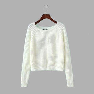 Planet Gates white / S Women sweaters and pullovers korean style long sleeve casual crop sweater slim solid knitted jumpers sweter mujer