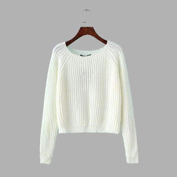 Planet Gates white / S Women sweaters and pullovers korean style long sleeve casual crop sweater slim solid knitted jumpers sweter mujer