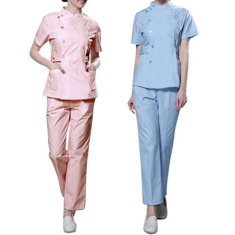 Planet Gates White / S Womens Nurse Medical Clothing Hospital Surgical Suits Scrubs Nursing Uniforms Beauty Salon Female Short Sleeve Coat+Pants