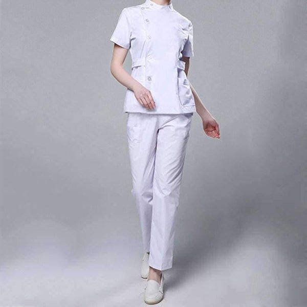 Planet Gates White / S Womens Nurse Medical Clothing Hospital Surgical Suits Scrubs Nursing Uniforms Beauty Salon Female Short Sleeve Coat+Pants