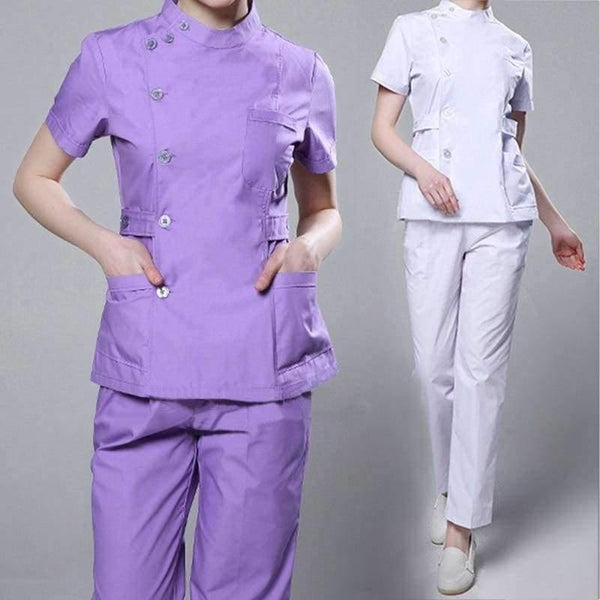 Planet Gates White / S Womens Nurse Medical Clothing Hospital Surgical Suits Scrubs Nursing Uniforms Beauty Salon Female Short Sleeve Coat+Pants