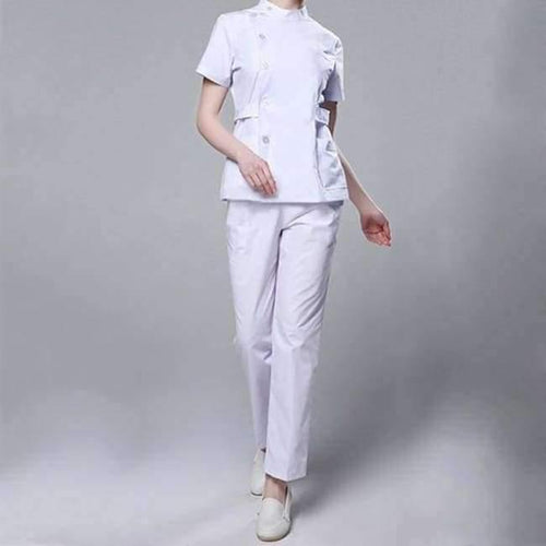 Planet Gates White / S Womens Nurse Medical Clothing Hospital Surgical Suits Scrubs Nursing Uniforms Beauty Salon Female Short Sleeve Coat+Pants