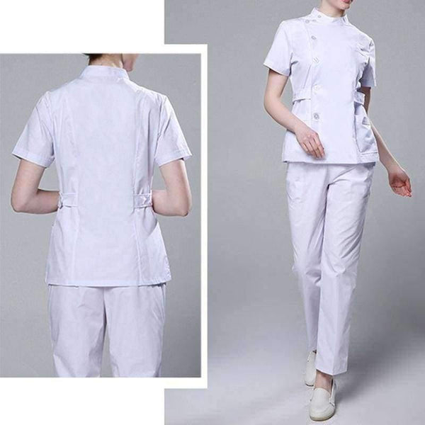 Planet Gates White / S Womens Nurse Medical Clothing Hospital Surgical Suits Scrubs Nursing Uniforms Beauty Salon Female Short Sleeve Coat+Pants