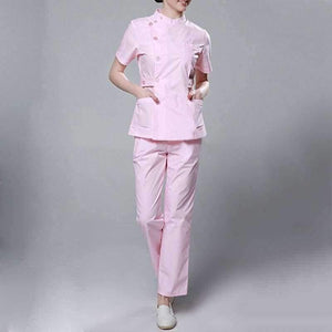 Planet Gates White / S Womens Nurse Medical Clothing Hospital Surgical Suits Scrubs Nursing Uniforms Beauty Salon Female Short Sleeve Coat+Pants