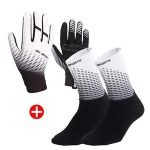 Planet Gates White Set / L 1Pair Full Finger Cycling Gloves Cycling Socks Men Women Anti-slip Sports Bike Mittens Bicycle Gloves Sock Set