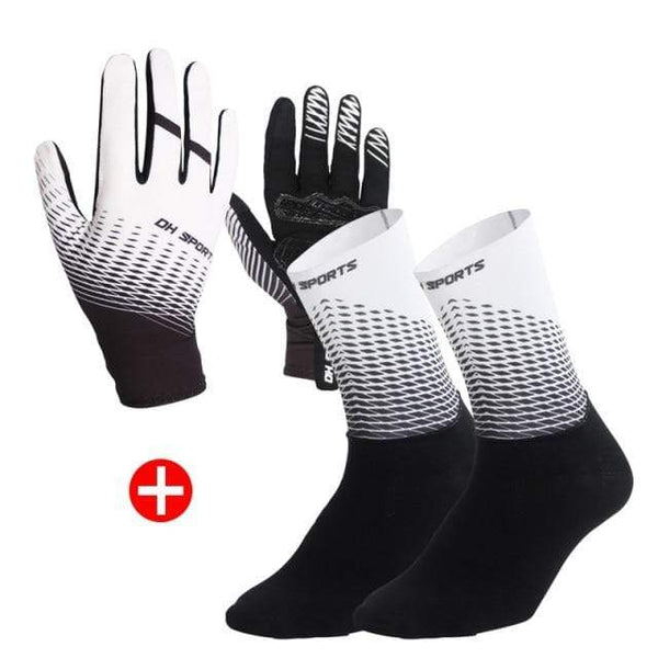 Planet Gates White Set / L 1Pair Full Finger Cycling Gloves Cycling Socks Men Women Anti-slip Sports Bike Mittens Bicycle Gloves Sock Set