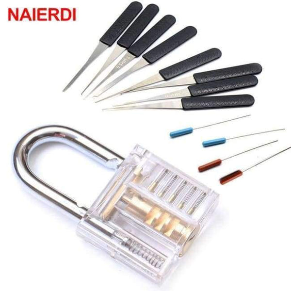 Planet Gates White Set NAIERDI Practice Padlock Locksmith Hand Tool Transparent Visible Lock Pick With Broken Key Removing Hooks Extractor Set Hardware