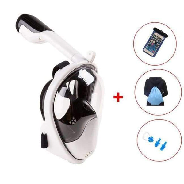 Planet Gates white set / S/M Mask Scuba Mask Underwater Anti Fog Full Face Snorkeling Mask Women Men Swimming Snorkel Diving Equipment