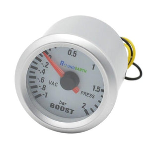 Planet Gates White shell Round Earth 52mm Blue Light Auto Car Turbo Boost Gauge Turbin -1~2 Bar Pointer Clock Vacuumd Instrument Meter Pods Free Shipping