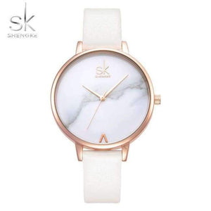Planet Gates white Shengke Top Brand Fashion Ladies Watches Leather Female Quartz Watch Women Thin Casual Strap Watch Reloj Mujer Marble Dial SK