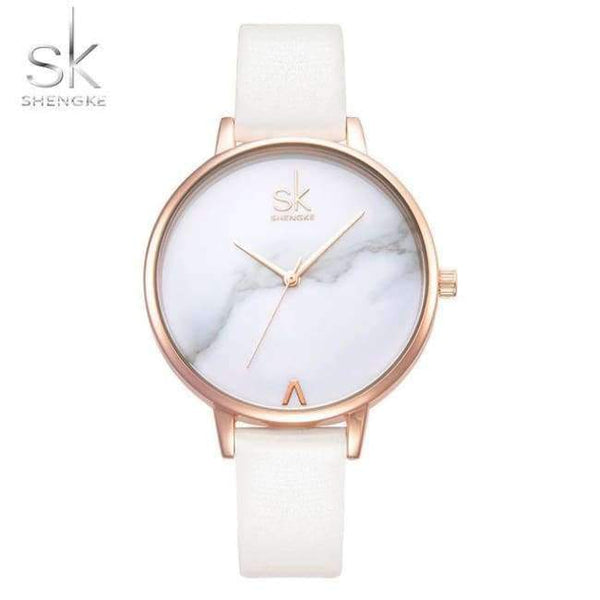 Planet Gates white Shengke Top Brand Fashion Ladies Watches Leather Female Quartz Watch Women Thin Casual Strap Watch Reloj Mujer Marble Dial SK