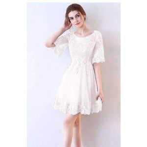 Planet Gates white short / 6 New Black Cocktail Dresses Above Knee Lace Butterfly Half Sleeve Elegant cocktail Party Gown Vestidos De Novia