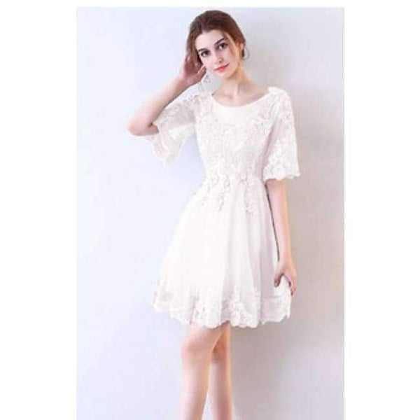 Planet Gates white short / 6 New Black Cocktail Dresses Above Knee Lace Butterfly Half Sleeve Elegant cocktail Party Gown Vestidos De Novia