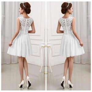 Planet Gates White short dress / XXL Girl Long Wedding Party Dress 2018 Women White Hollow Bridesmaid Half Sleeve Pleated Chiffon Maxi Lace Dresses New Autumn