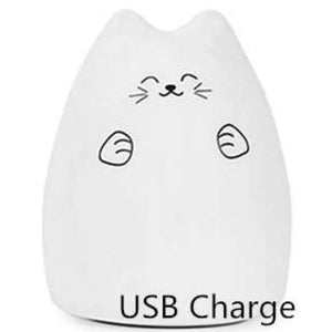 Planet Gates Bílé silikonové dotykové USB LED noční světlo pro děti, miminka, děti, 7 barev, kočka, měkká kreslená LED noční lampa, uvolnění stresu