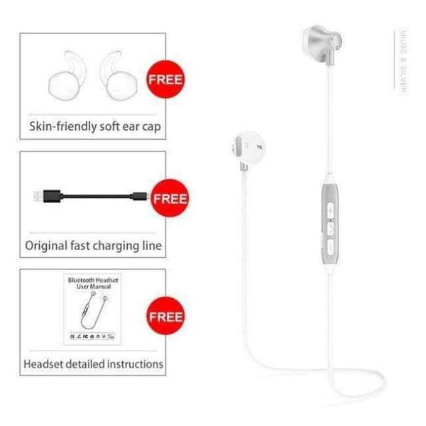 Planet Gates WHITE SILVER / China Bluetooth Headphones Waterproof Wireless Earphones Sports Bass Bluetooth Earphone With Mic For iPhone xiaomi