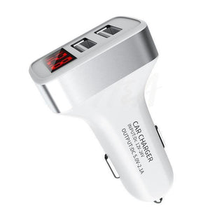 Planet Gates White-Silver H&A Dual USB Car Charger With LED Display Universal Phone Car-Charger for Samsung S8 S9 iPhone xs max 7 8 X Plus Quick Charger