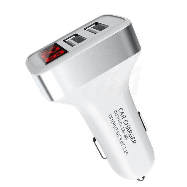 Planet Gates White-Silver H&A Dual USB Car Charger With LED Display Universal Phone Car-Charger for Samsung S8 S9 iPhone xs max 7 8 X Plus Quick Charger