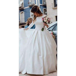 Planet Gates White Simple Backless Wedding Dresses 2018 Ball Gown 3/4 Sleeves Elegant Bridal Dresses Open Back Cheap Wedding Gowns