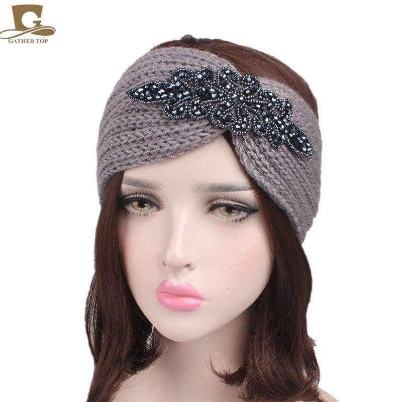 Planet Gates white / Size fits all New Women knitted headband Metal Jewel Accessory Winter Floral Turban crochet headwrap Beanie Headband hair accessories