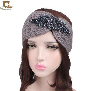 Planet Gates white / Size fits all New Women knitted headband Metal Jewel Accessory Winter Floral Turban crochet headwrap Beanie Headband hair accessories
